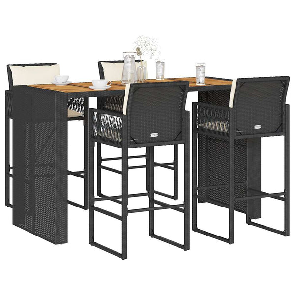 5-tlg. Gartenbar-Set Schwarz Poly Rattan Akazie