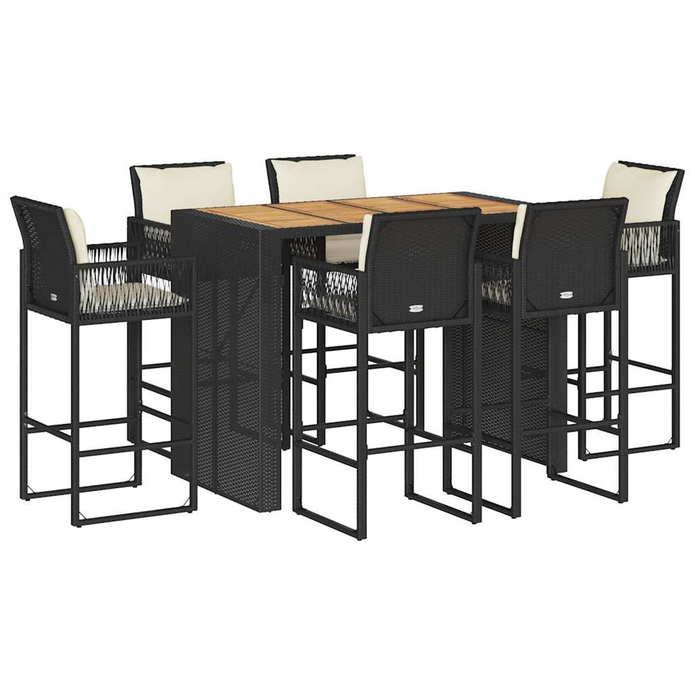 7-tlg. Gartenbar-Set Schwarz Poly Rattan Akazie