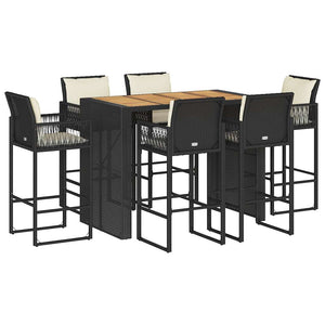 7-tlg. Gartenbar-Set Schwarz Poly Rattan Akazie