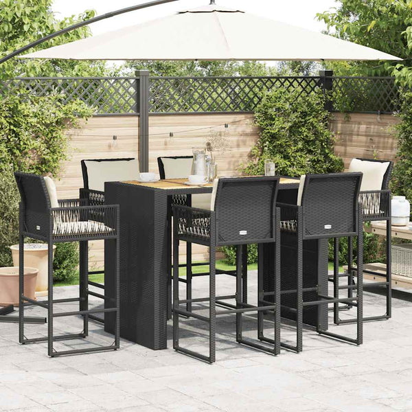 7-tlg. Gartenbar-Set Schwarz Poly Rattan Akazie