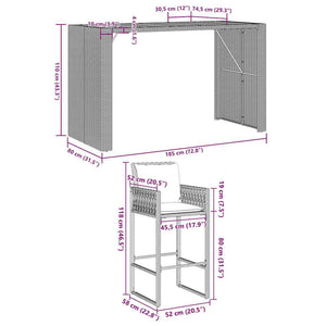 7-tlg. Gartenbar-Set Schwarz Poly Rattan Akazie