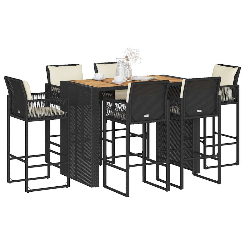 7-tlg. Gartenbar-Set Schwarz Poly Rattan Akazie