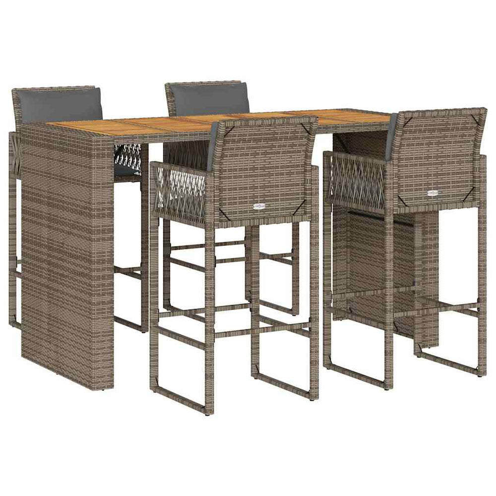 5-tlg. Gartenbar-Set Grau Poly Rattan Akazie