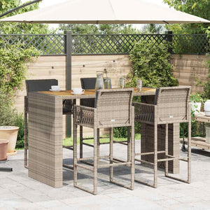 5-tlg. Gartenbar-Set Grau Poly Rattan Akazie