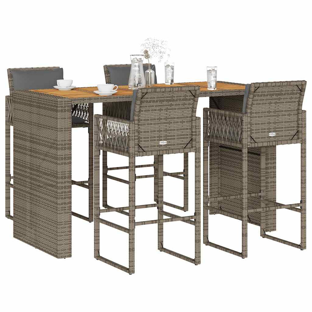 5-tlg. Gartenbar-Set Grau Poly Rattan Akazie