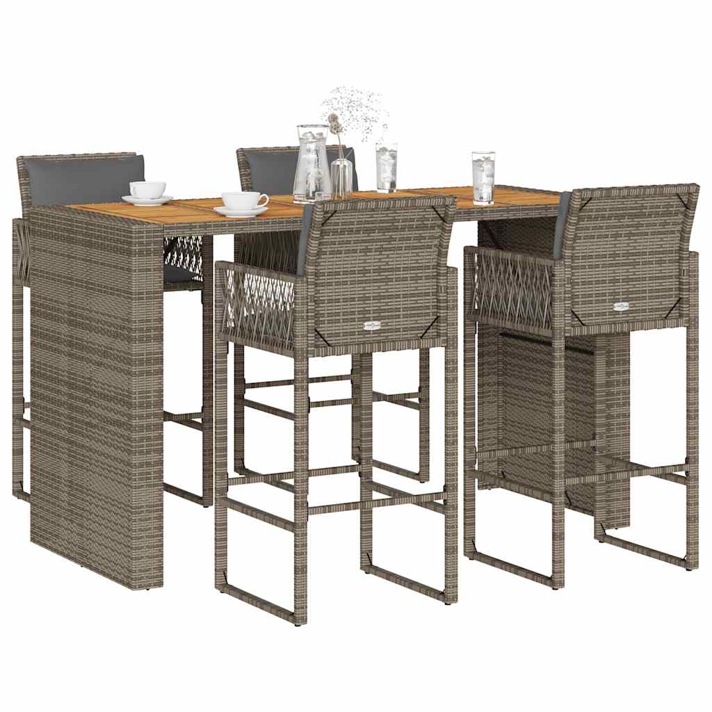 5-tlg. Gartenbar-Set Grau Poly Rattan Akazie