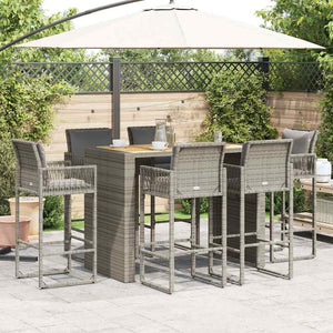 7-tlg. Gartenbar-Set Grau Poly Rattan Akazie