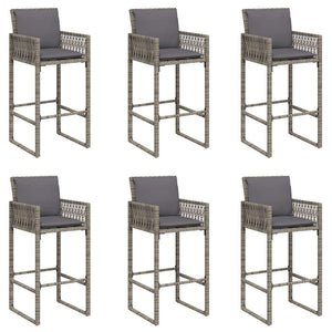 7-tlg. Gartenbar-Set Grau Poly Rattan Akazie