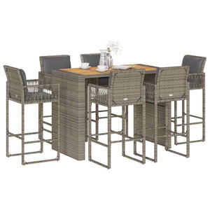 7-tlg. Gartenbar-Set Grau Poly Rattan Akazie