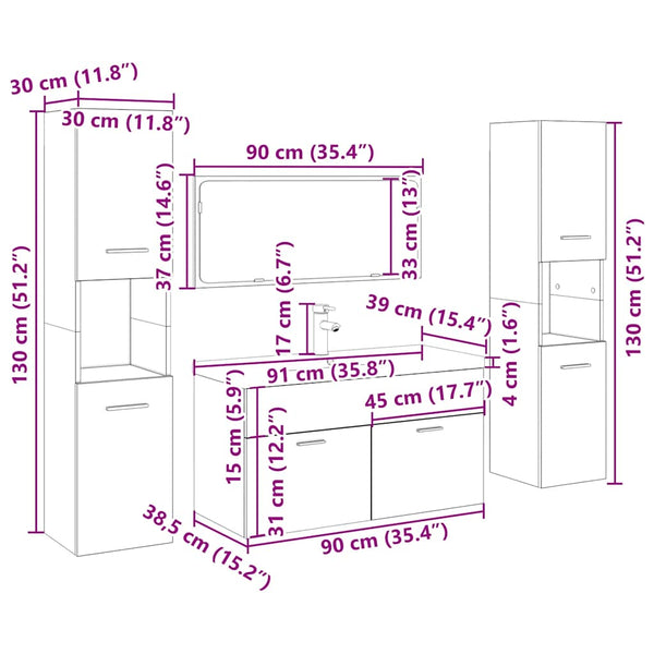 5-tlg. Badmöbel-Set Altholz-Optik