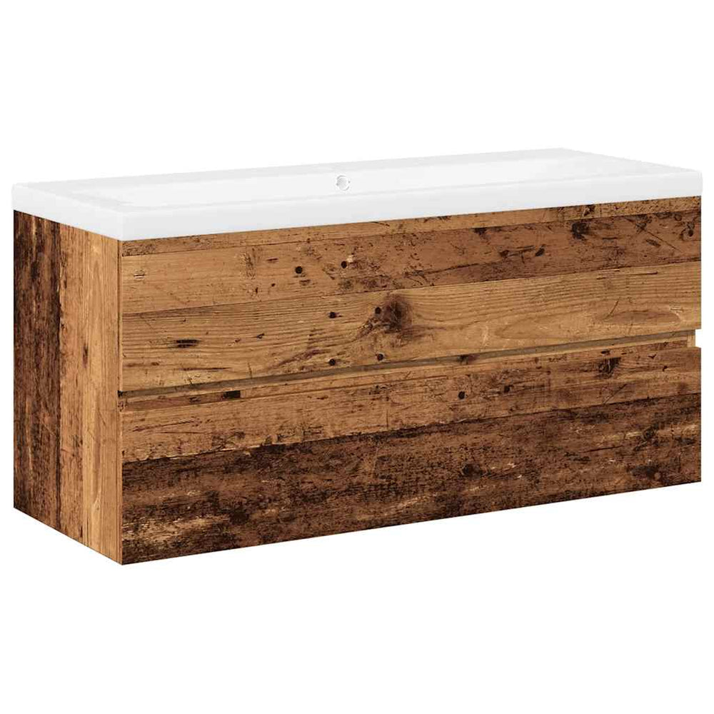 Waschbeckenunterschrank mit Einbaubecken Altholz