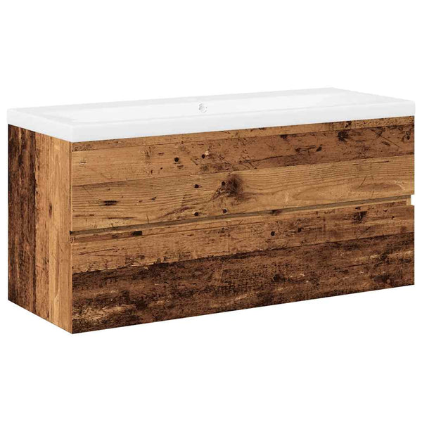 Waschbeckenunterschrank mit Einbaubecken Altholz