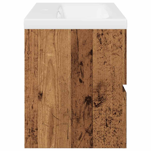 Waschbeckenunterschrank mit Einbaubecken Altholz