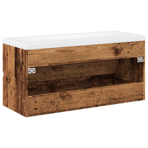 Waschbeckenunterschrank mit Einbaubecken Altholz