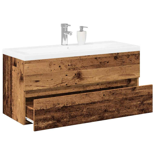 Waschbeckenunterschrank mit Einbaubecken Altholz