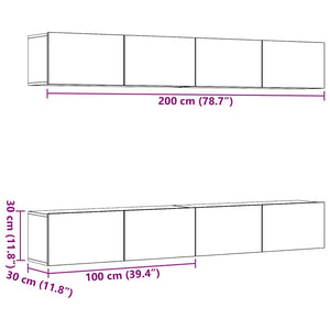 TV-Wandschrank-Set, 4-teilig, Altholz