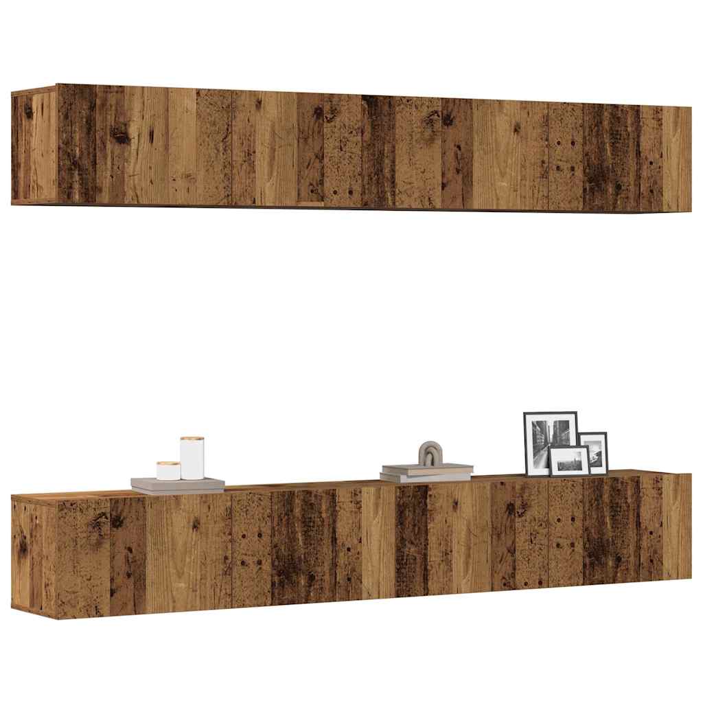 TV-Wandschrank-Set, 4-teilig, Altholz