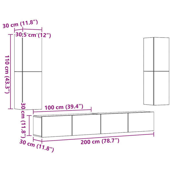 TV-Wandschränke 4er Set Altholz-Optik