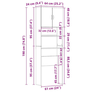 Waschmaschinenschrank Schwarz Eichenoptik 64x24x190cm