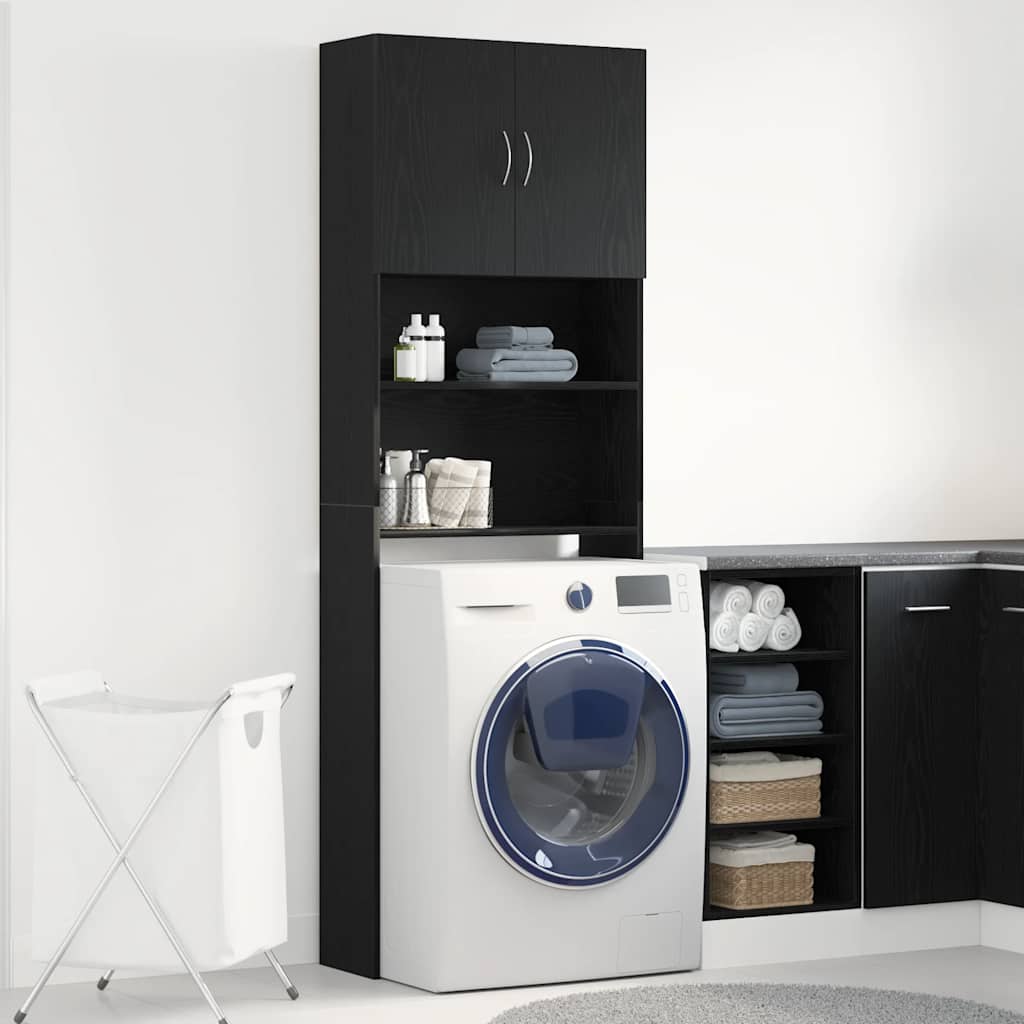 Waschmaschinenschrank Schwarz Eichenoptik 64x24x190cm
