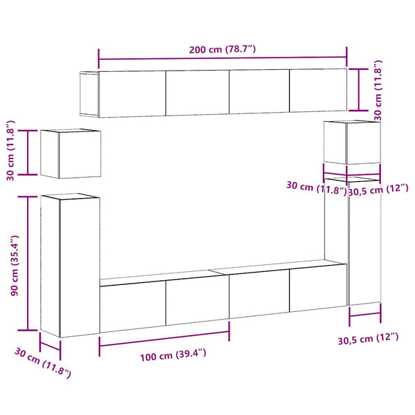 8-teiliges TV-Schrank-Set Artisan Eiche