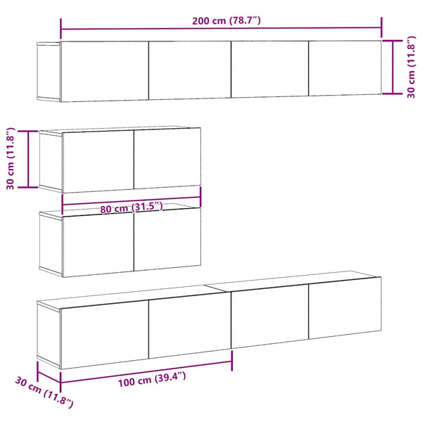 TV-Schrank-Set, 6-teilig, Wandmontage, Artisan Eiche