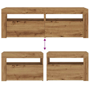 Nachttische mit LEDs, 2er Set, Artisan-Eiche