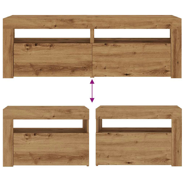 Nachttische mit LEDs, 2er Set, Artisan-Eiche