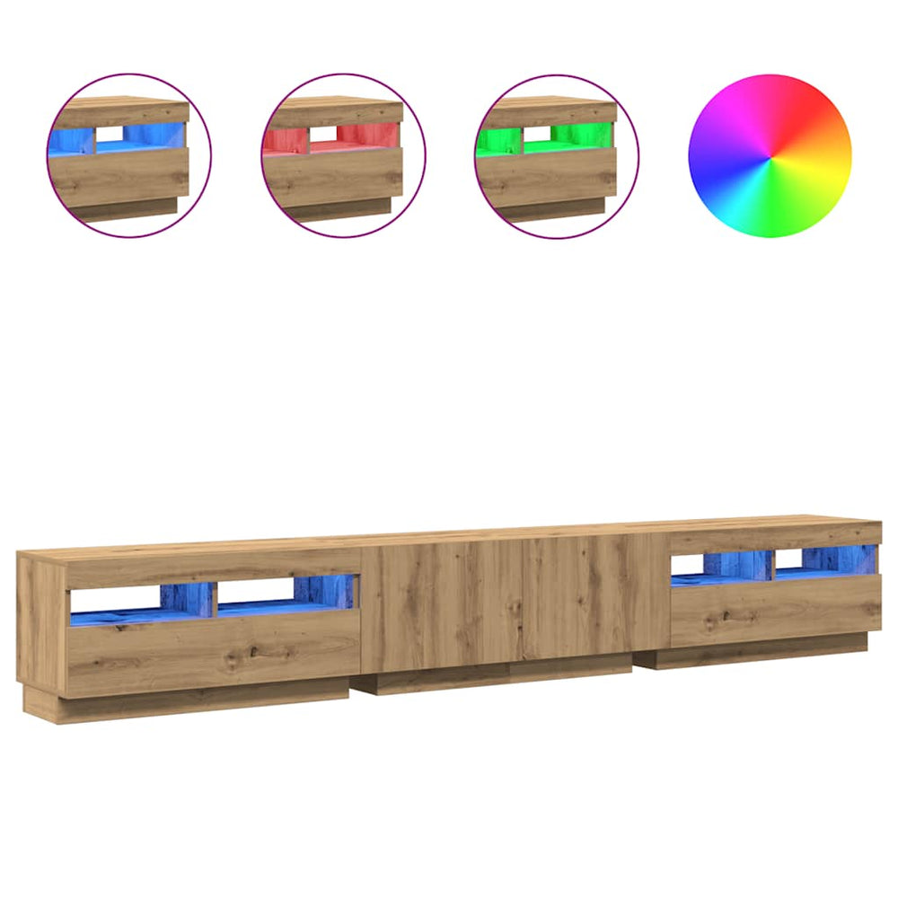 vidaXL Meuble TV avec lumières LED Chêne Artisan 260x35x40 cm