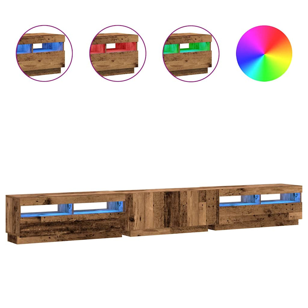 vidaXL Meuble TV avec lumières LED effet bois recyclé 300x35x40 cm