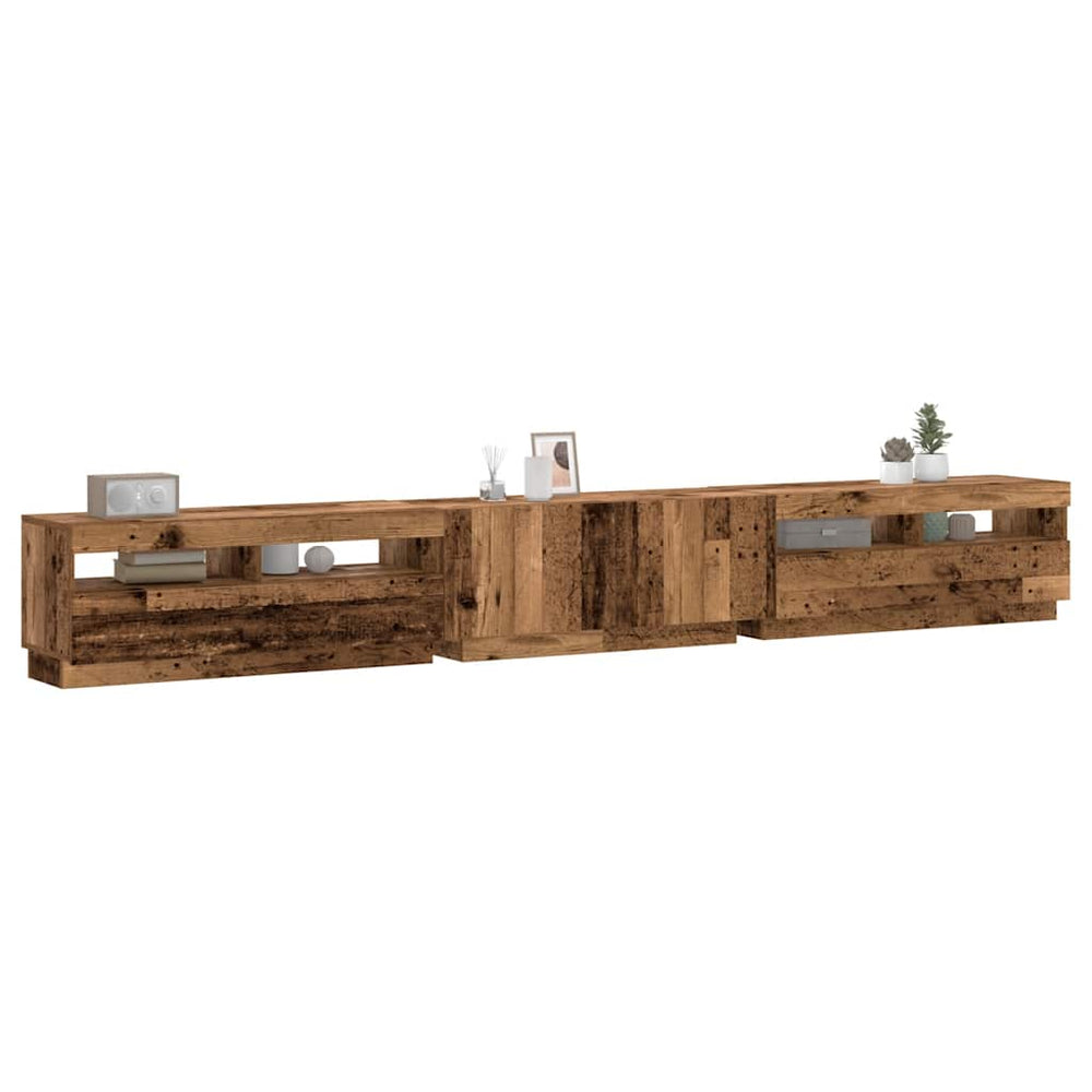 vidaXL Meuble TV avec lumières LED effet bois recyclé 300x35x40 cm