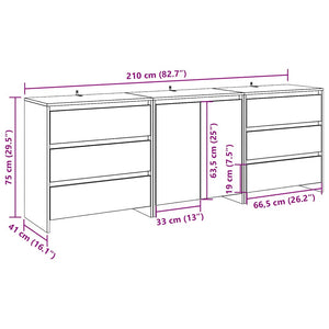3-tlg Sideboard Altholz-Optik