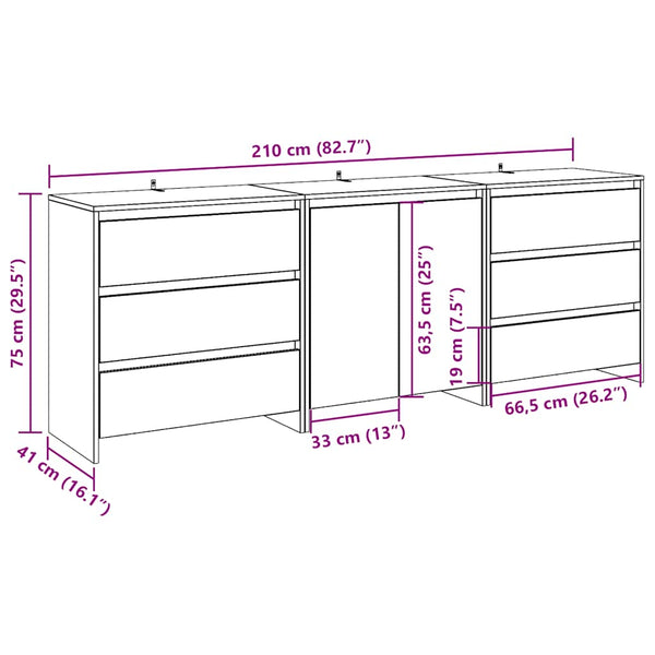 3-tlg. Sideboard Artisan Eiche