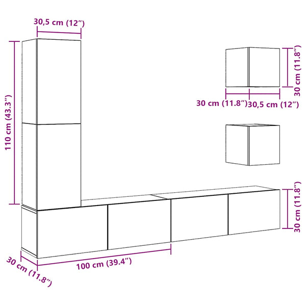 TV-Schrank-Set, 5-teilig, Altholz-Optik