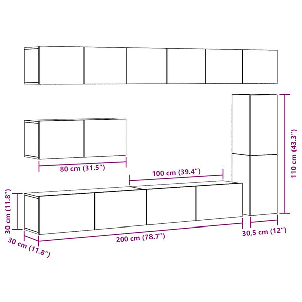 7-teiliges TV-Schrank-Set Altholz-Optik