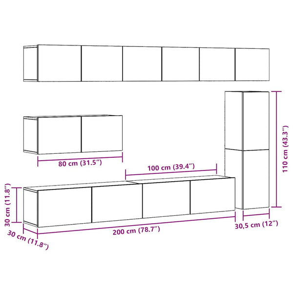 TV-Schrank-Set, 7-teilig, Artisan Eiche