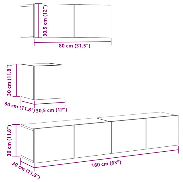 TV-Schrank-Set, 4-teilig, Artisan Eiche