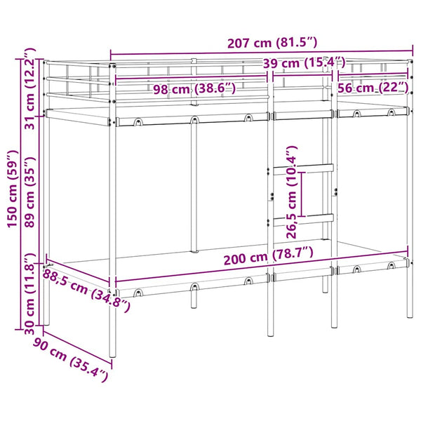 Etagenbett Schwarz 90x200 cm Stahl