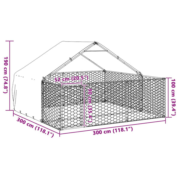 vidaXL Chenil extérieur avec enclos 3x3x1,9 m Acier galvanisé