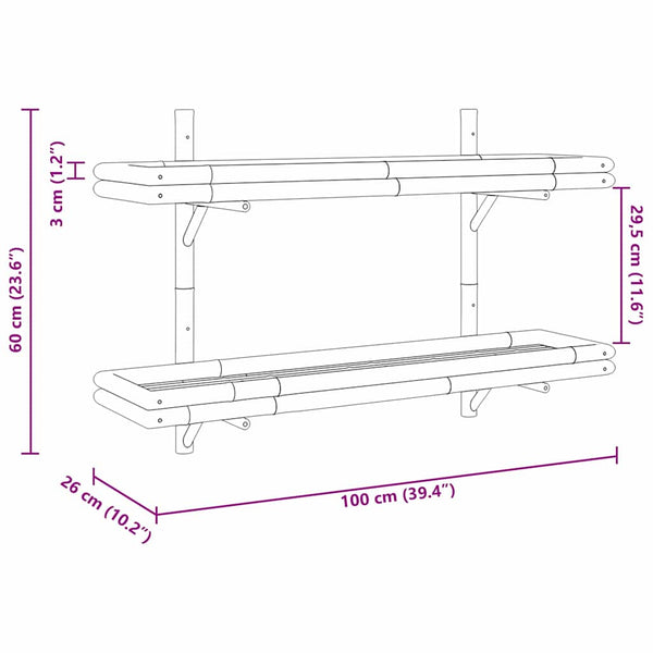 Wandregal Braun Bambus 100cm