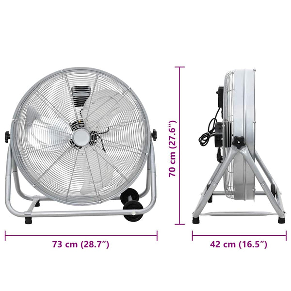 Trommelventilator mit Rad, Silber, 73x42x70 cm