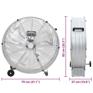 Trommelventilator mit Rädern, Silber, 79x37x82 cm