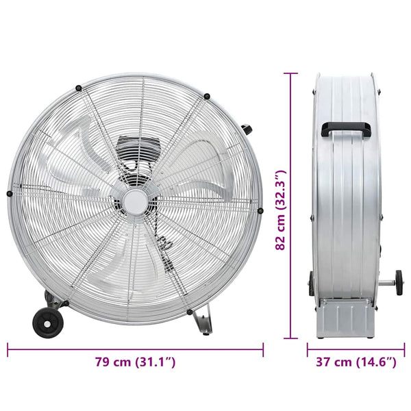 Trommelventilator mit Rädern, Silber, 79x37x82 cm
