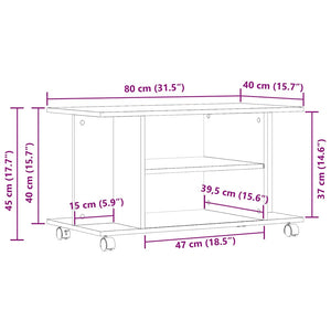 TV-Schrank Schwarz Eichen-Optik Rollen 80x40x45 cm