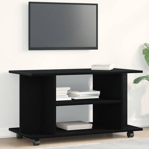 TV-Schrank Schwarz Eichen-Optik Rollen 80x40x45 cm