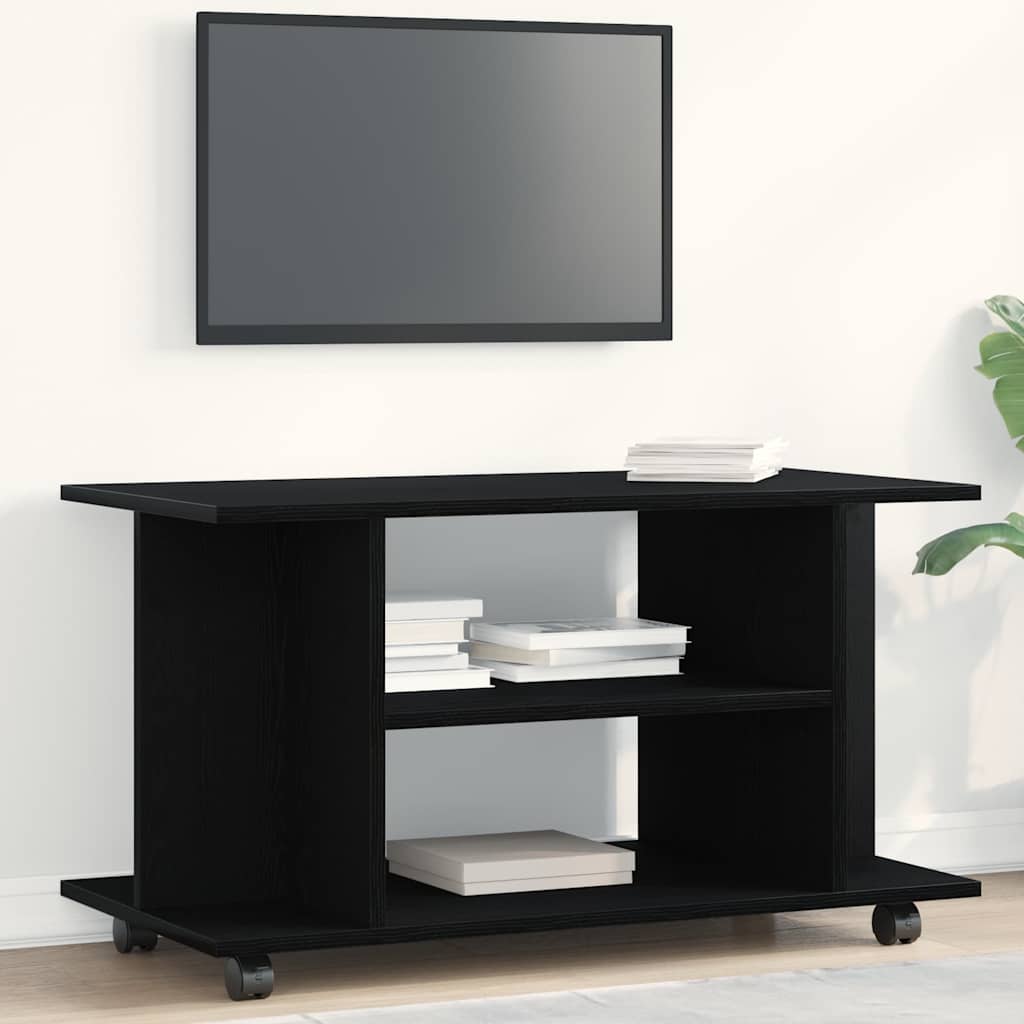 TV-Schrank Schwarz Eichen-Optik Rollen 80x40x45 cm