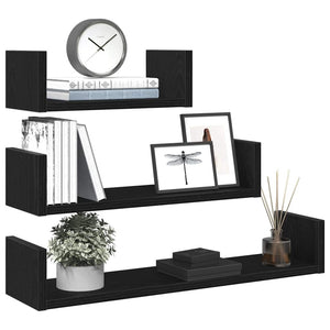 Wandregale 3er Set Schwarz Eiche