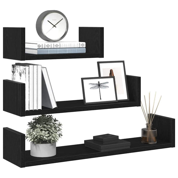 Wandregale 3er Set Schwarz Eiche