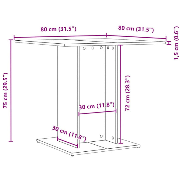 vidaXL Table de salle à manger aspect chêne noir 80x80x75 cm en bois d'ingénierie