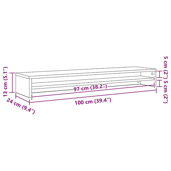 vidaXL Support d'écran chêne noir 100 x 24 x 13 cm Bois d'ingénierie
